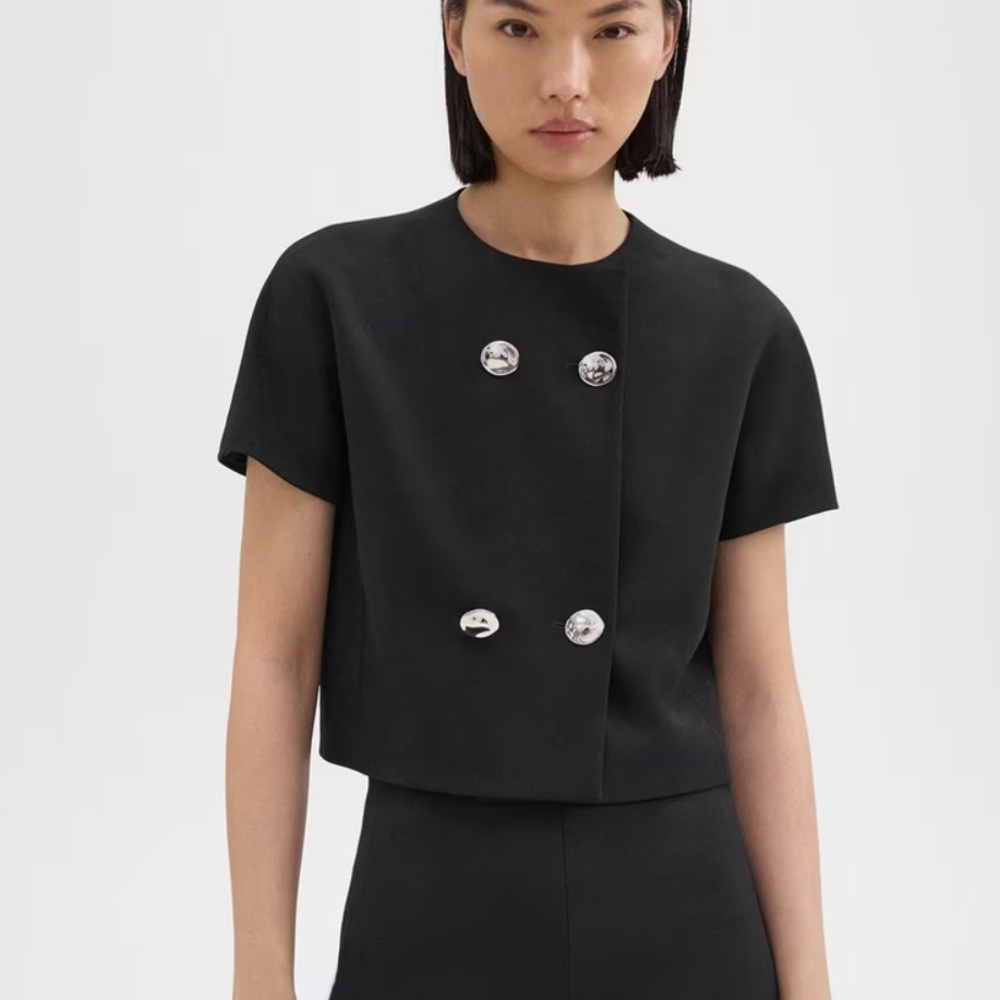 Theory Double-Breasted Crop Top in Crepe